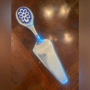 Pewter Serving Piece with Mexican Tile Blue and White Accent
